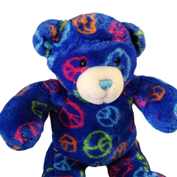Build A Bear BABW Blue Teddy Bear Peace Sign 14" Stuffed Plush BABW - Picture 2 of 13